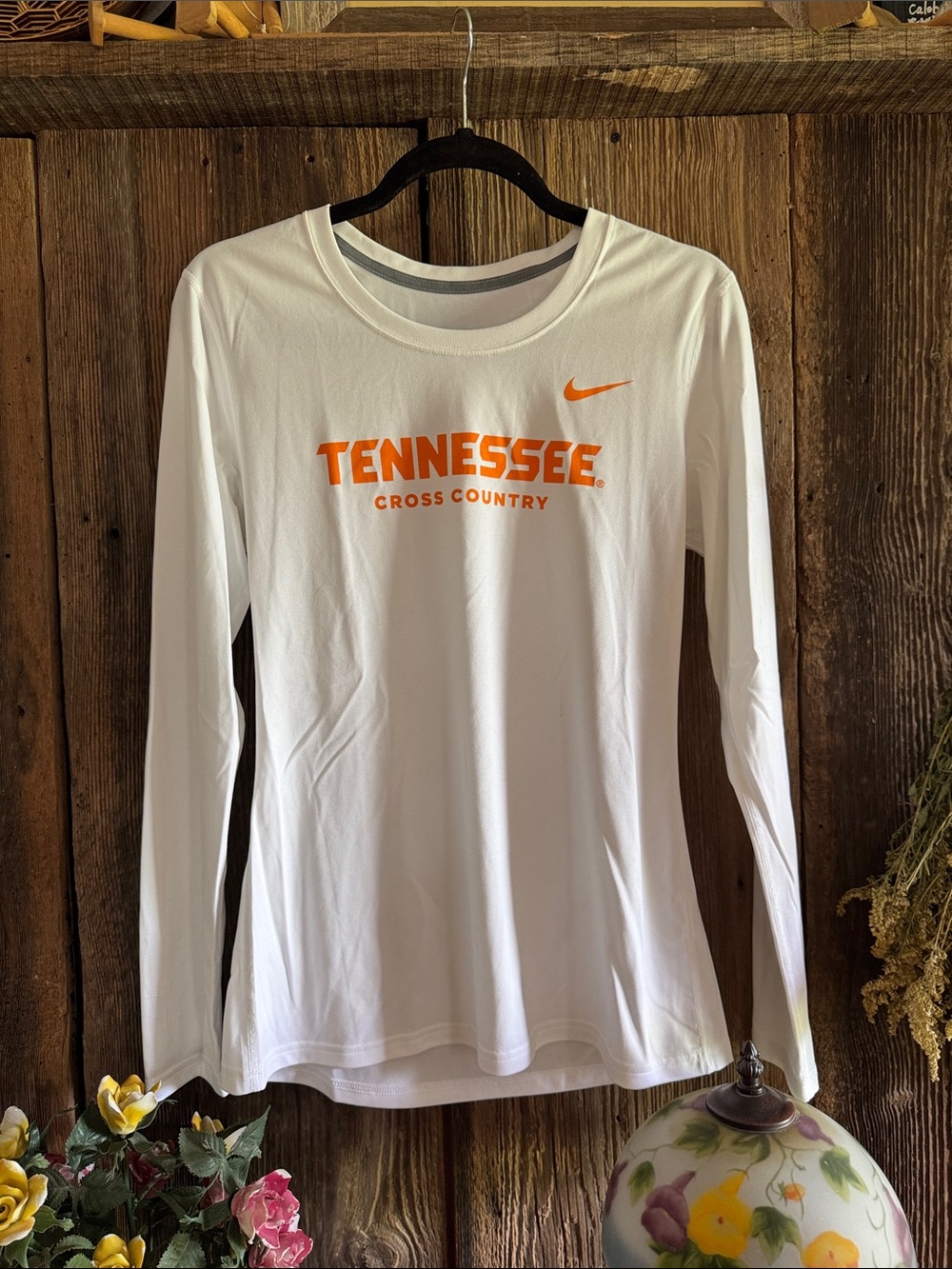 Nike White Long-Sleeve Tennessee Cross Country Tee with Orange Logo